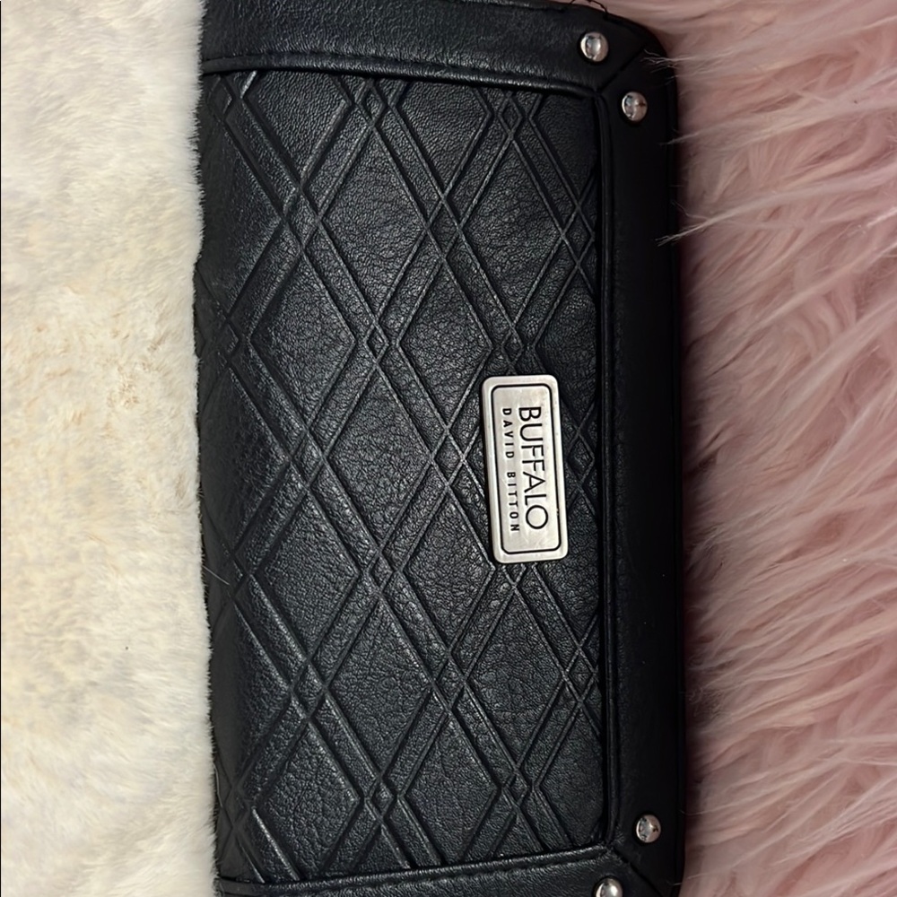 Buffalo David Bitton Black Quilted Wallet with Silver Accents